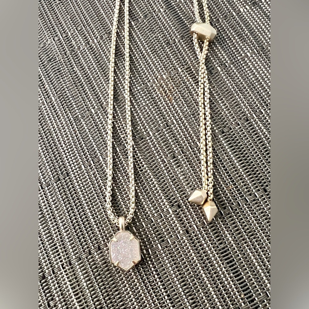 Kendra Scott Silver and Druzy Adjustable Pendant Necklace - White Sparkle
